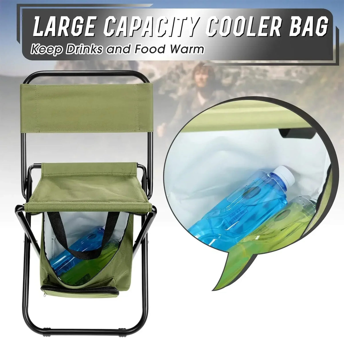 Fishing Stool Detachable Portable Folding Chair Beach Camping Chair with Cooler Bag Backrest Lig - Automotive LED Light