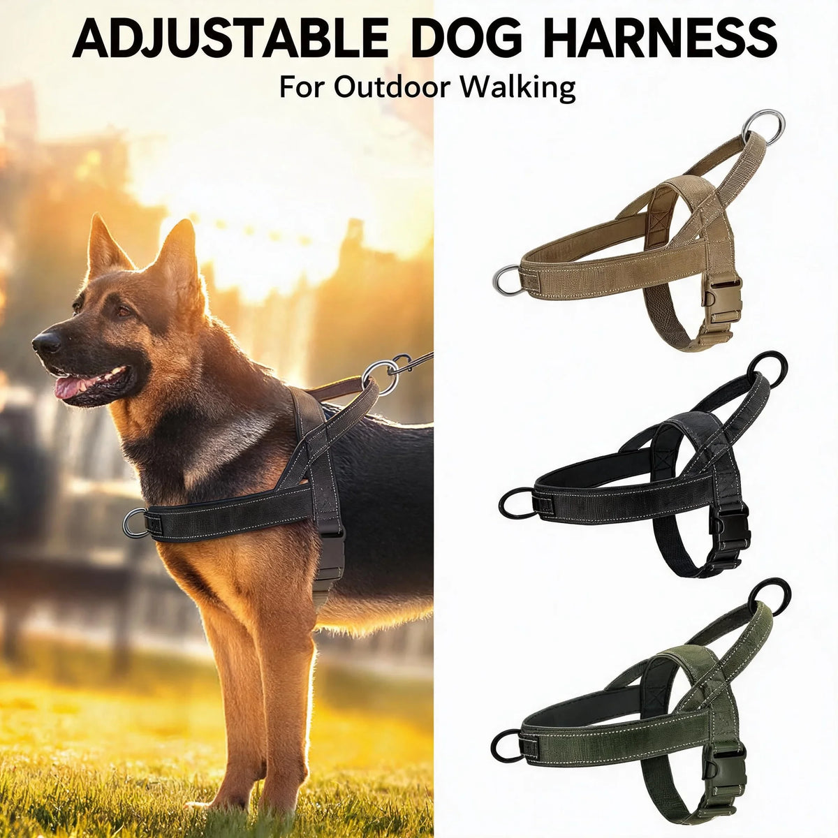 For Large Outdoor Dogs Tactical Anti Pull Harness 1000D Nylon Adjustable Training Vest Equipped  - Automotive LED Light