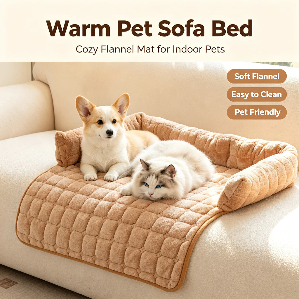 Super Soft Plush Dog Bed Mat Winter Warm Cozy Non-Slip Flannel Sofa Couch Cover with Neck Pillow - Automotive LED Light