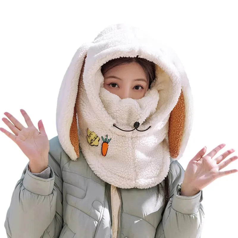 Cute Cartoon Bunny Ears Ski Hat Winter Warm Wool Soft Ski Helmet Cover Scarf Set Decorative Outd - Automotive LED Light
