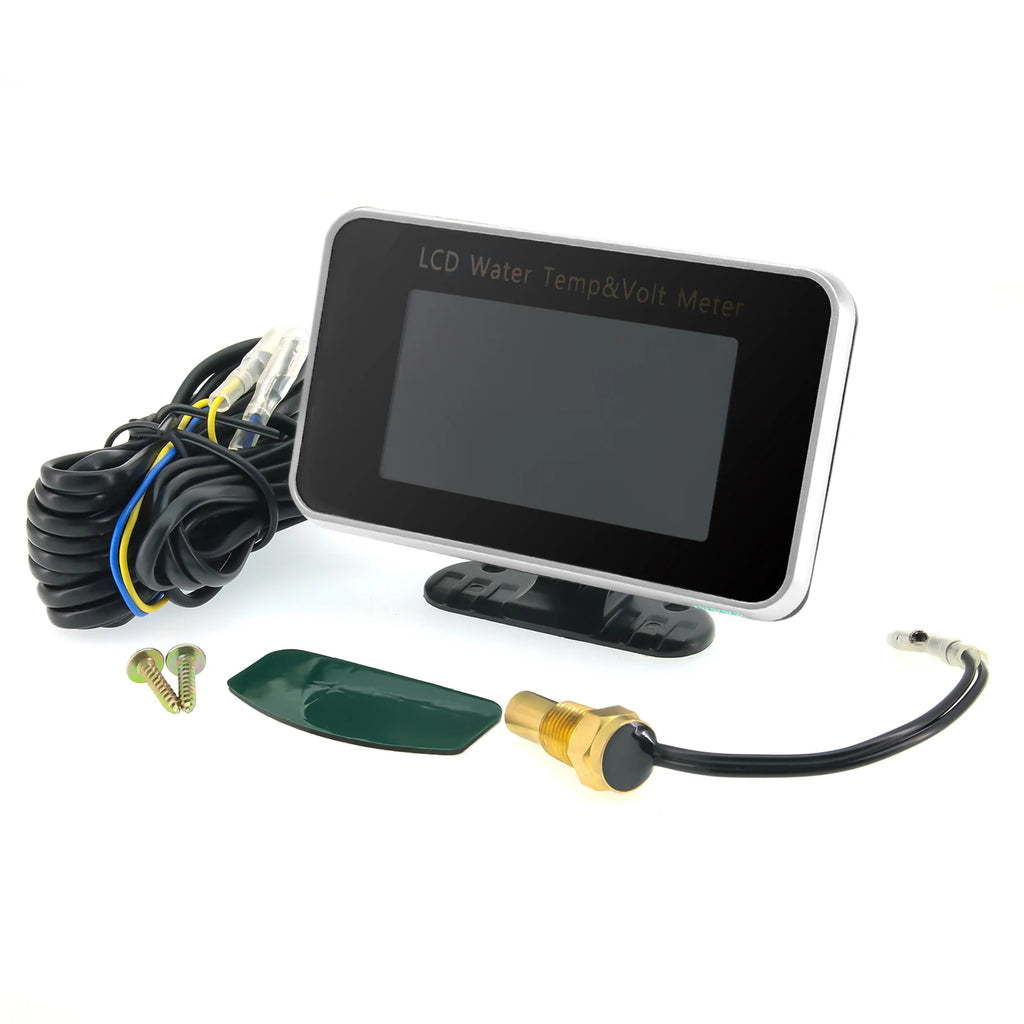 12V/24V 2 IN 1 Car LCD Gauge Water Temperature Meter Thermometer Voltmeter Gauges +10mm Temp Sen - Automotive LED Light
