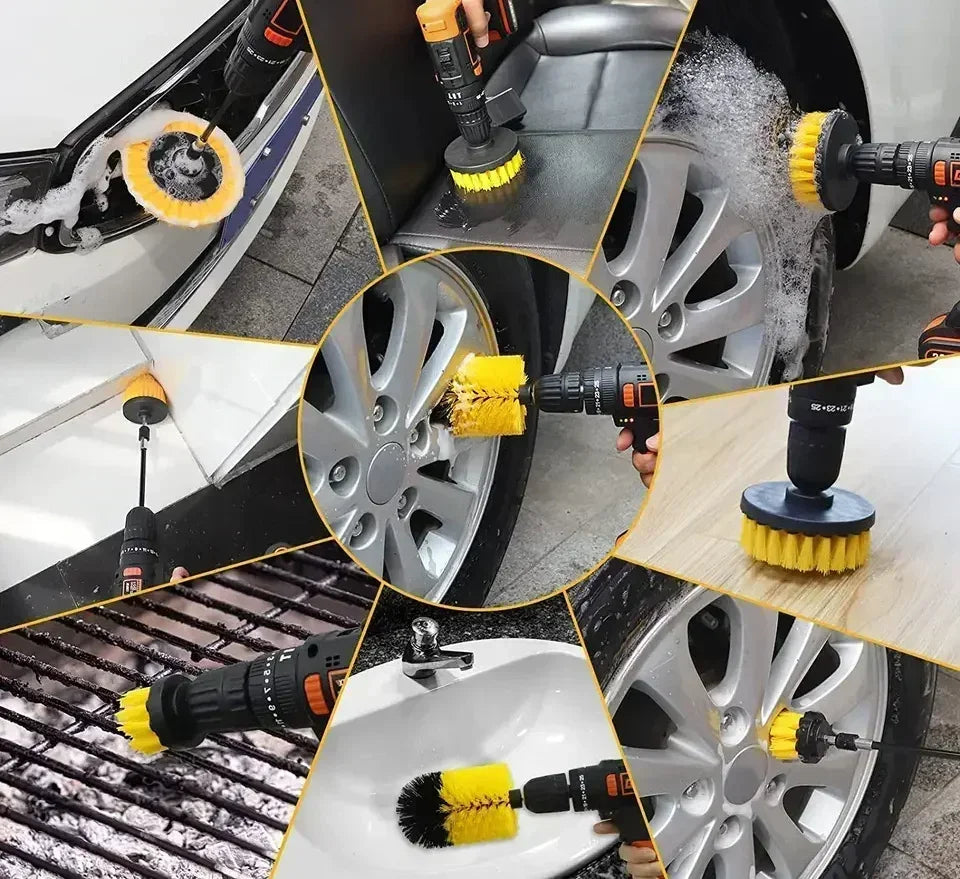 7-Piece Drill Brush Attachment Set, Cleaning Brush Tool Kit, Multi-Purpose Drill Brush with Exte - Automotive LED Light