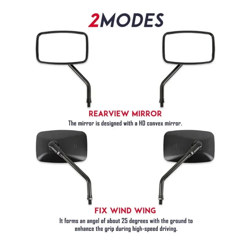 1 Pair Black 10MM Universal Motorcycle Rear View Mirrors Thread Black Rectangle Rearview Side Mi - Automotive LED Light