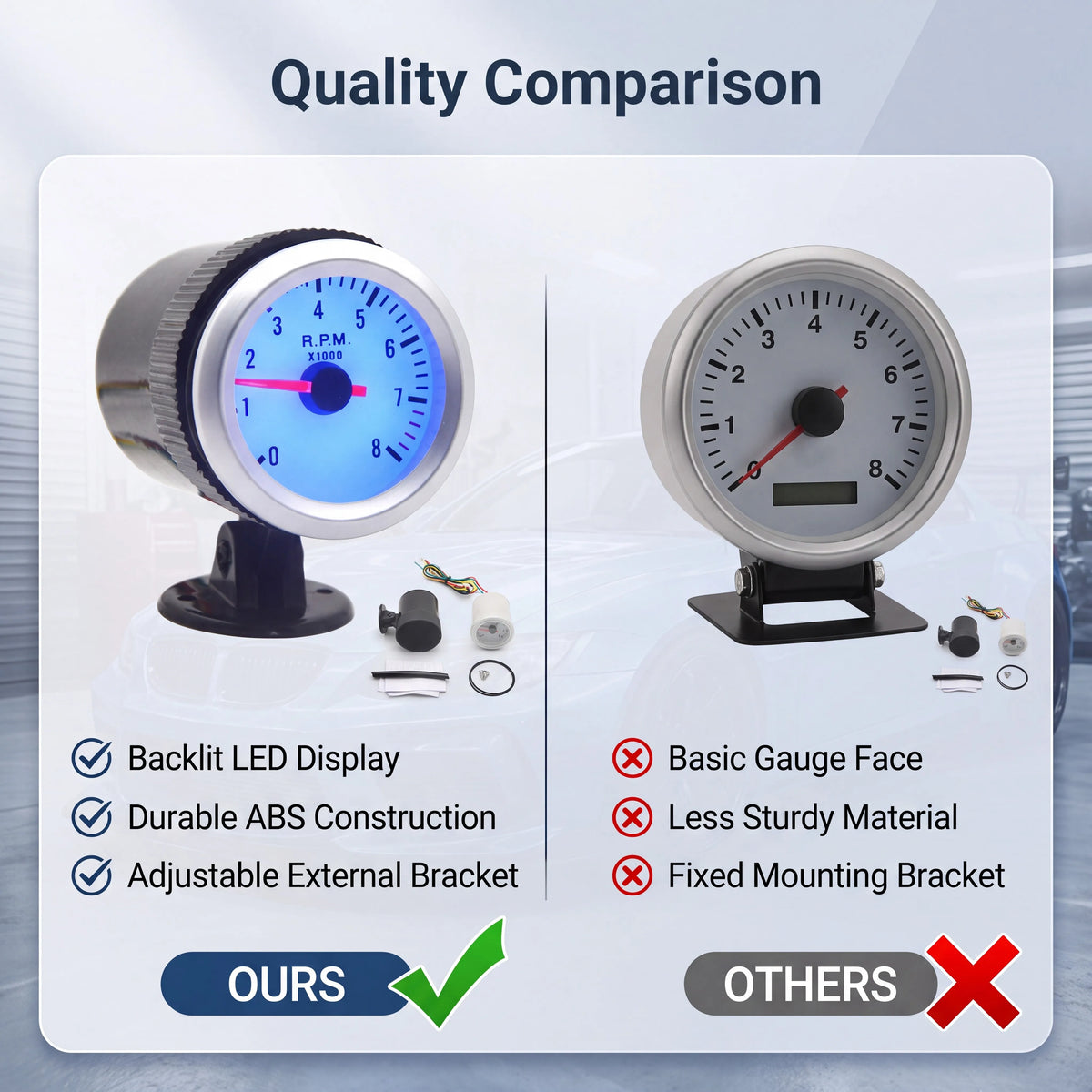 Car Digital Tachometer 2 Inch 52mm LED Tachometer Gauge Car Digital Meter 0-8000RPM with Blue Ba - Automotive LED Light