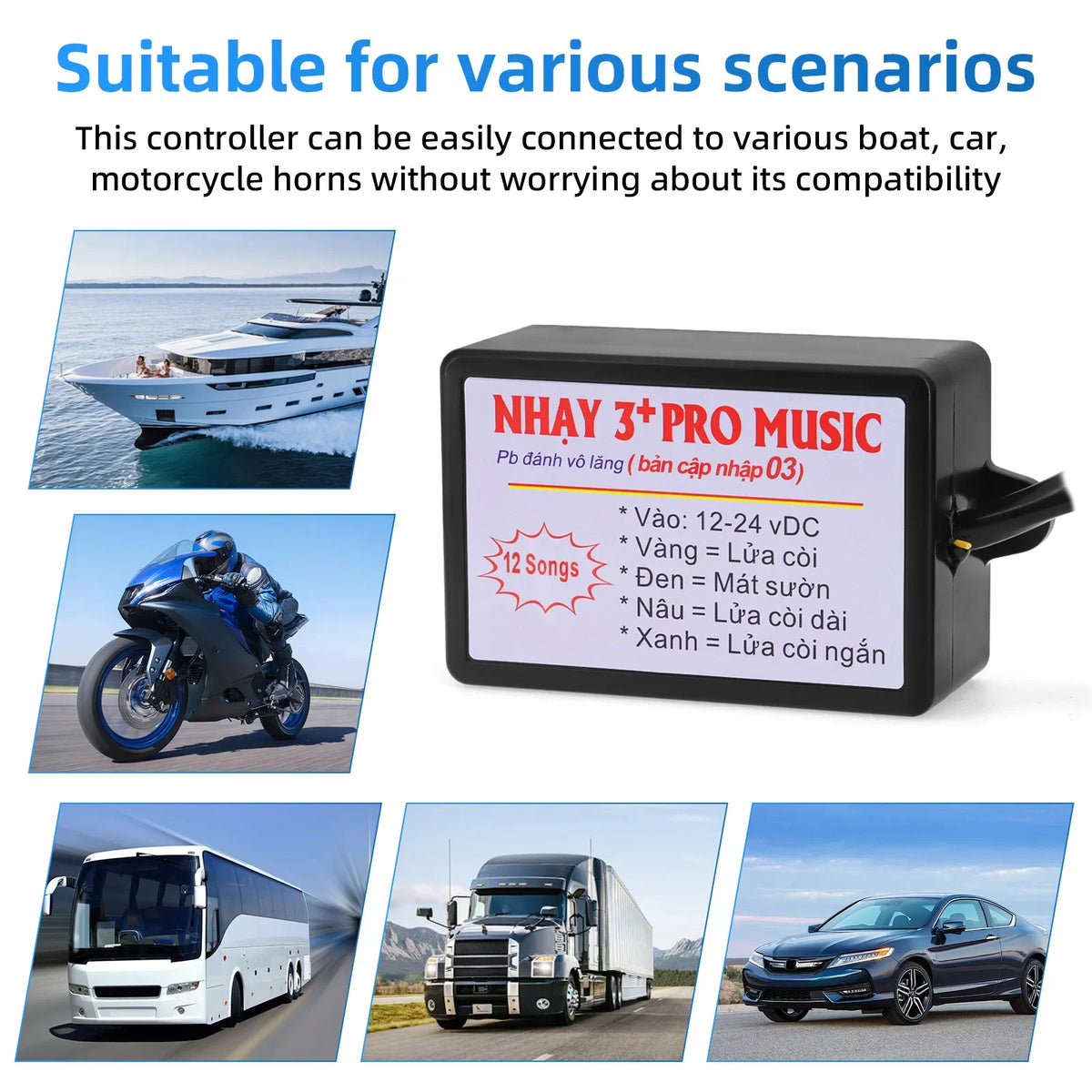 Car Horn Controller with 8 10 12 Sound Effects Switching Electric Horn Speaker Wireless Control  - Automotive LED Light