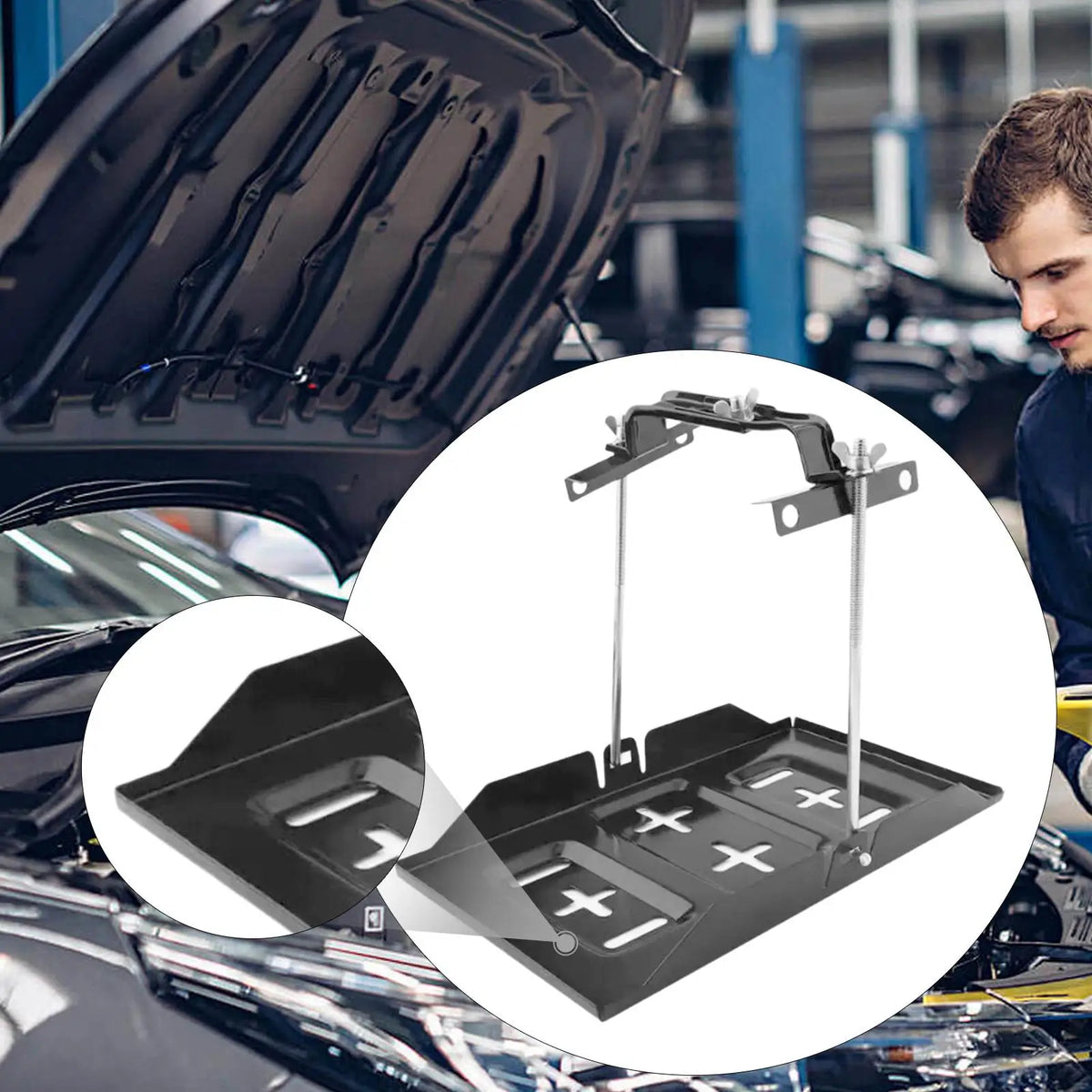 Battery Hold Down Tray Kit, Metal Solid Storage Battery Holder for Automobile, Marine - Automotive LED Light