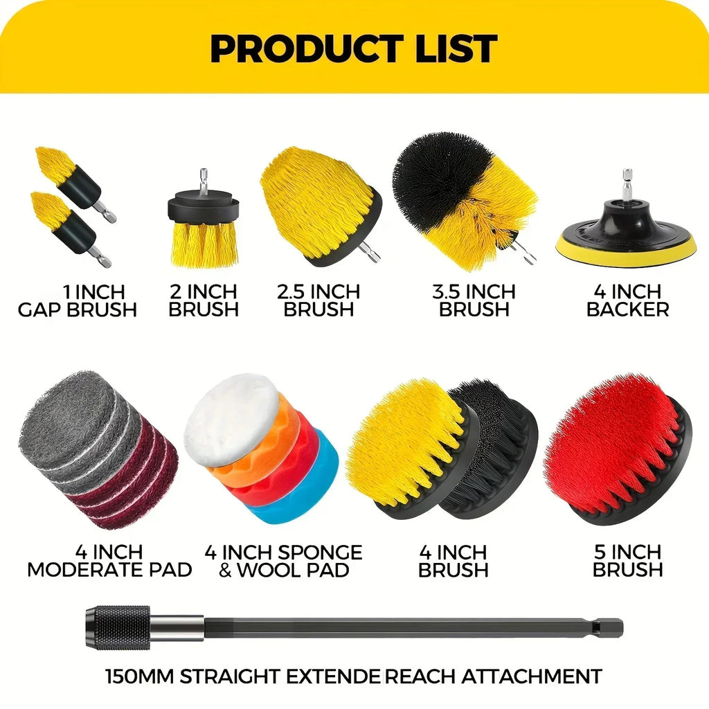 7-Piece Drill Brush Attachment Set, Cleaning Brush Tool Kit, Multi-Purpose Drill Brush with Exte - Automotive LED Light