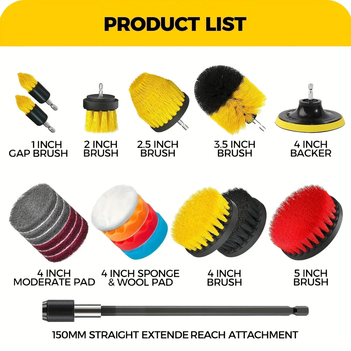 7-Piece Drill Brush Attachment Set, Cleaning Brush Tool Kit, Multi-Purpose Drill Brush with Exte - Automotive LED Light