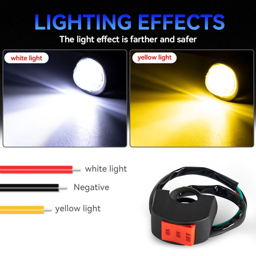Motorcycle Led Spotlight Mini Driving Light 12V Hi/Lo Dual Color Motorcycle Headlight ATV Scoote - LED Motorcycle Light