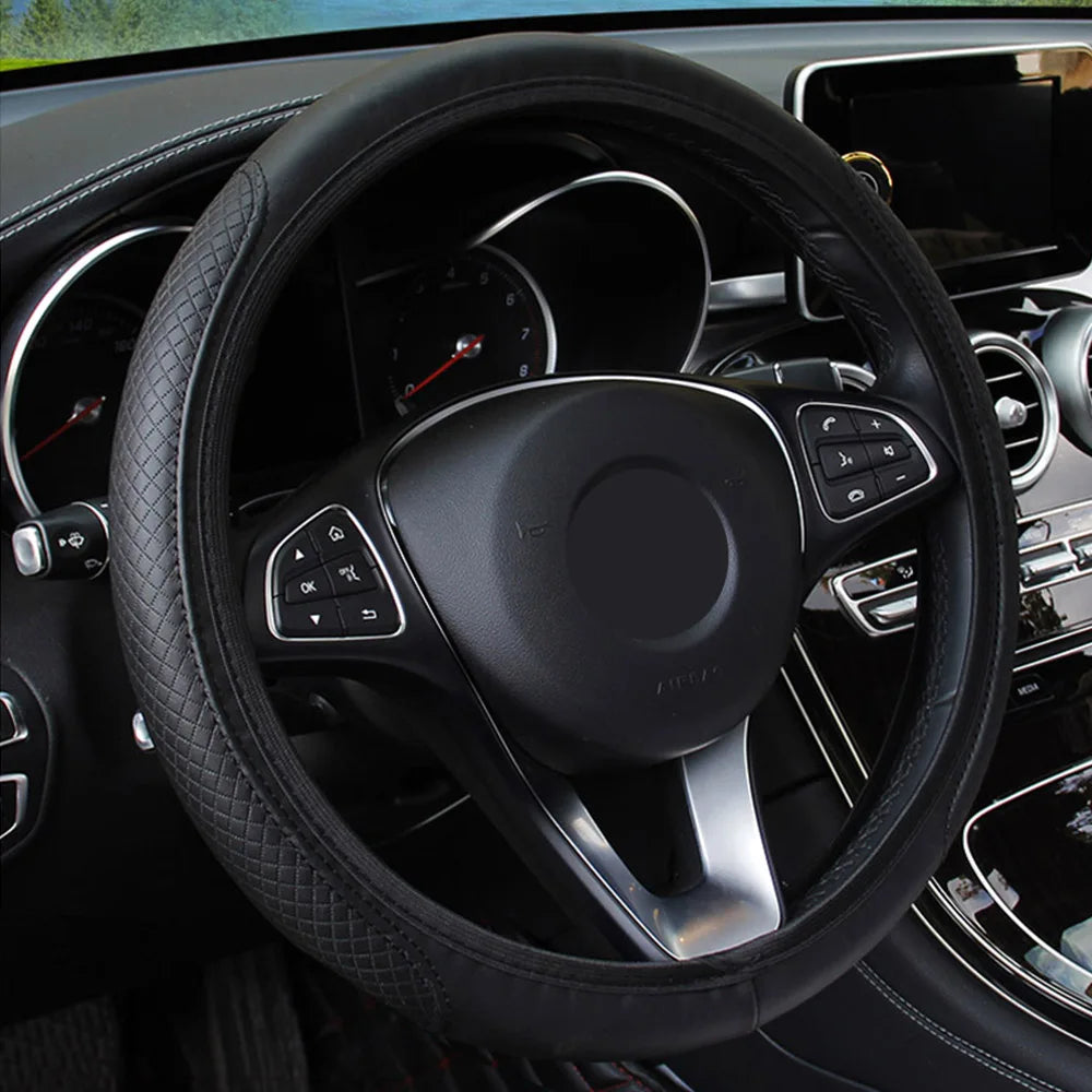 Universal Car Steering Wheel Cover Auto Interior Decorative PU Microfiber Anti-Slip Embossing Sk - Automotive LED Light