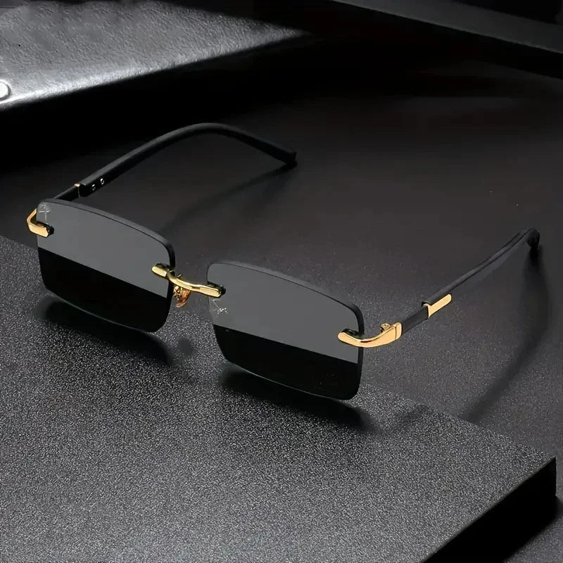 Rimless Sunglasses Rectangle Fashion Popular Women Men Shades Small Square Sun Glasses For Femal - Automotive LED Light