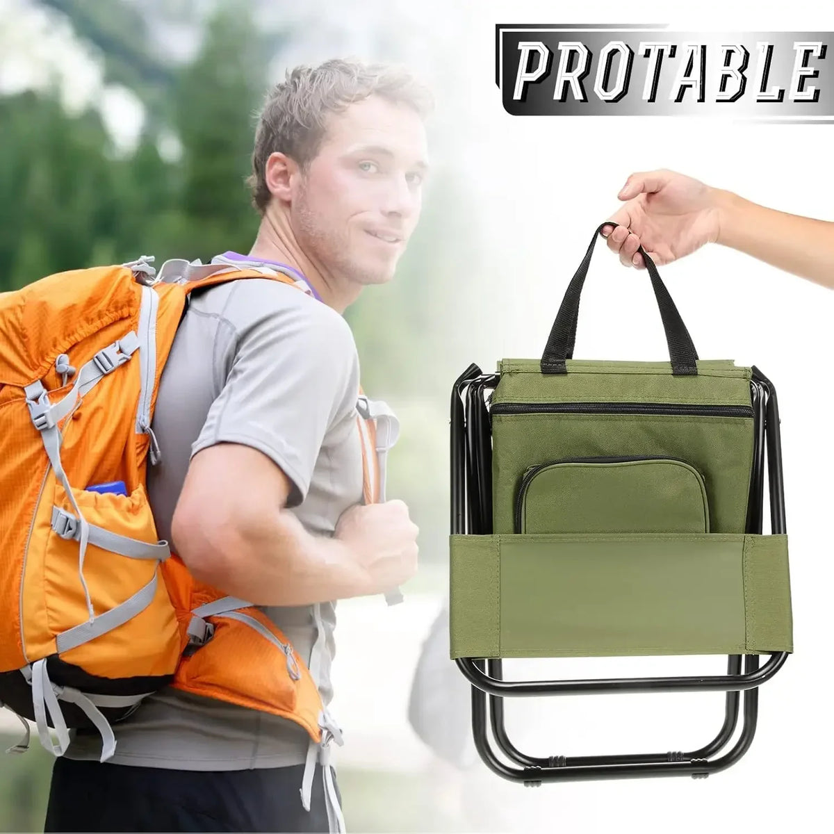 Fishing Stool Detachable Portable Folding Chair Beach Camping Chair with Cooler Bag Backrest Lig - Automotive LED Light