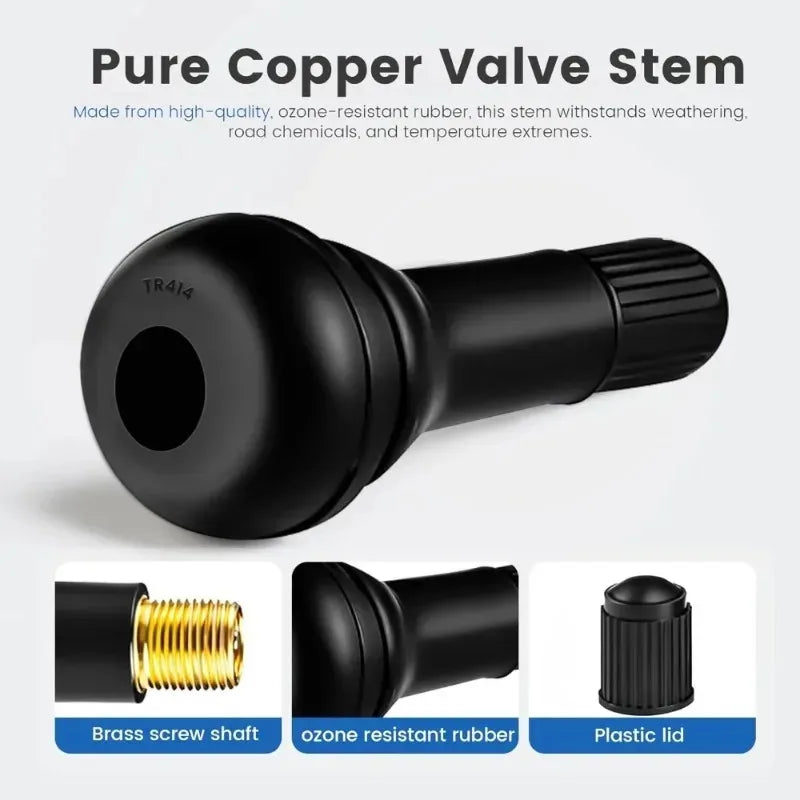 4/8/24PCS Car Tubeless Tire Valve Tire Valve Stem TR412/TR413/TR414/TR415 with Dust Cover Black  - Automotive LED Light