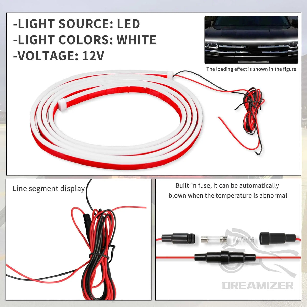 180cm/240cm Exterior Car LED Hood Light Strip Flexible Waterproof Dynamic Scan Start Up Hoodbeam - Automotive LED Light