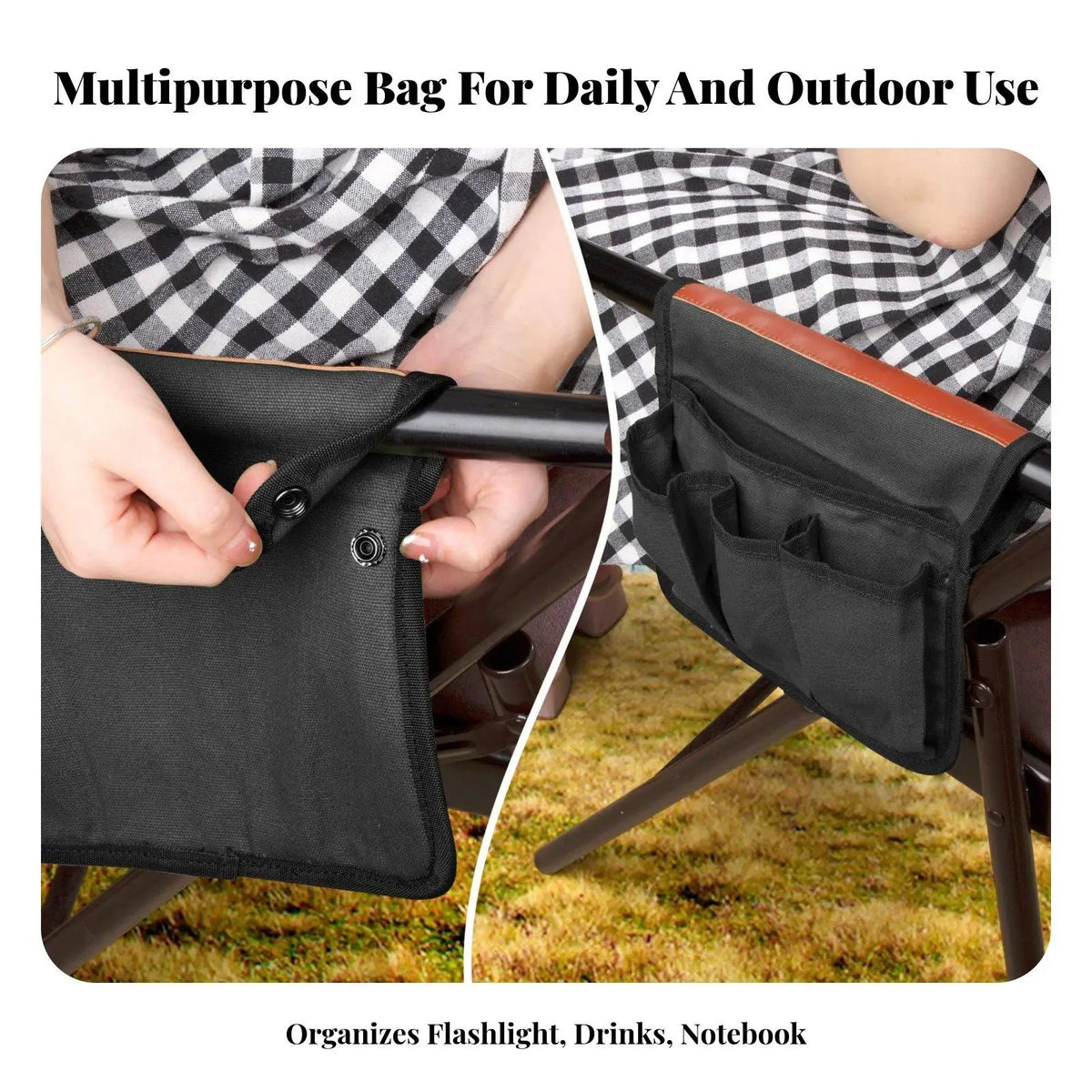 Chair Armrest Storage Bag Water Bottle Holder Camping Chair Side Pockets Large - Automotive LED Light