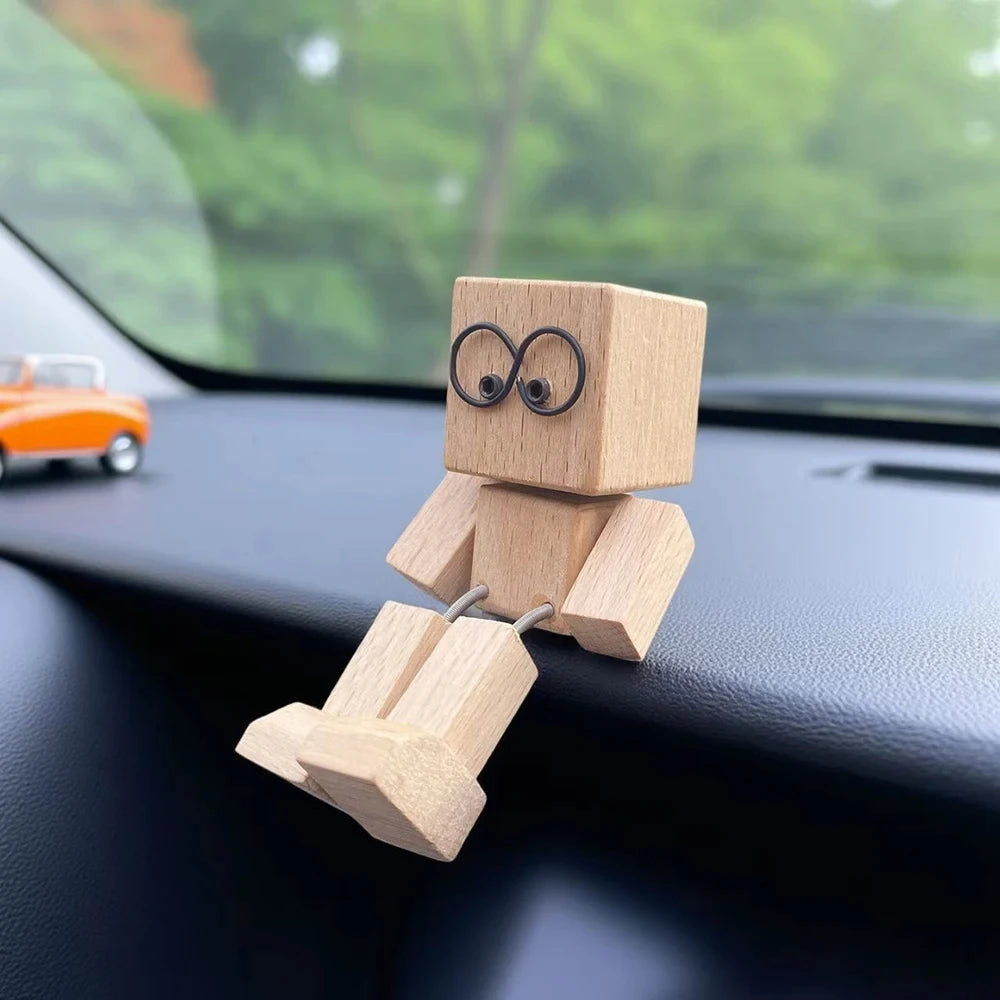 Car Dashboard Desktop Decoration Ornament New Auto Handmade Shaking Feet Wooden Doll Shaking Woo - Automotive LED Light
