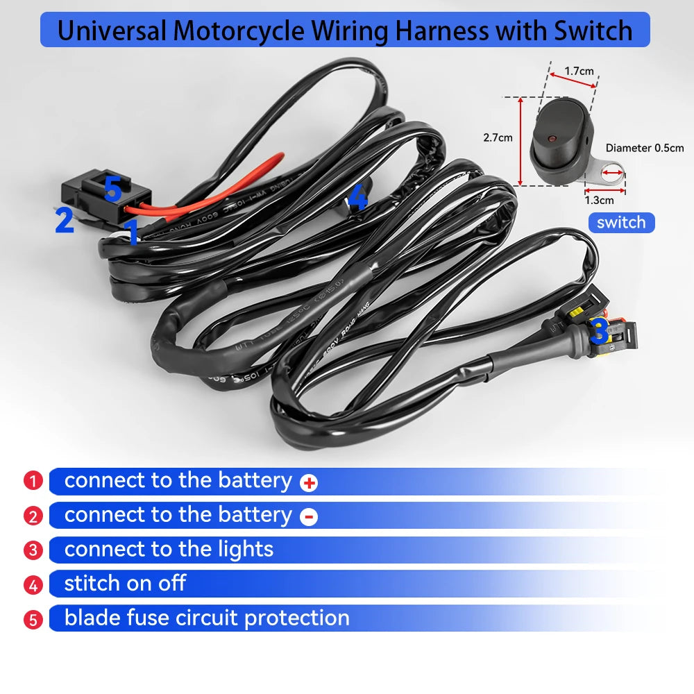 Motorcycle LED Fog Light Car LED Light Bar Wiring Harness Kit Relay On / Off Switch Wiring Harne - LED Motorcycle Light