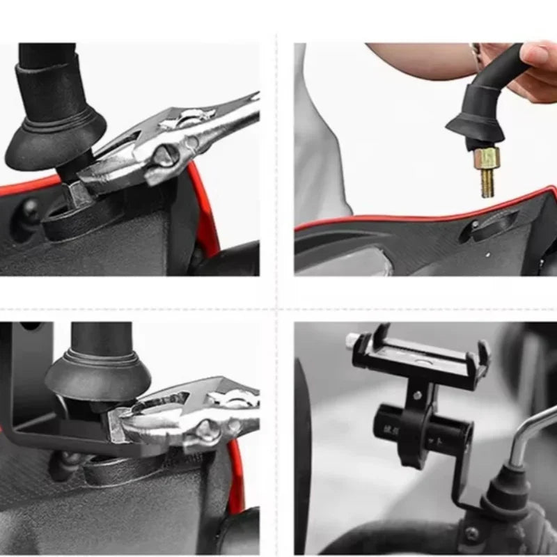 Motorcycle Phone Holder Handlebar Stand Bike Rear View Mirror Mount Extender Security Quick Lock - Automotive LED Light