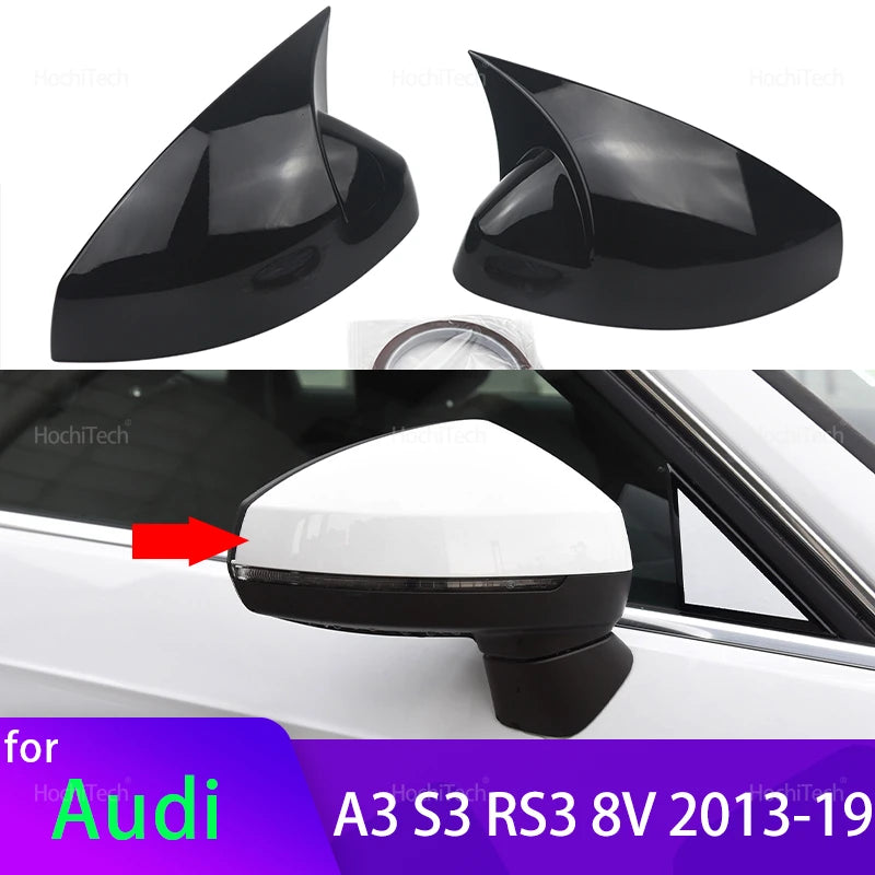 For Audi A3 S3 RS3 8V 2013-2019 2pcs Glossy Black Horn Style Add on Rearview Ext for Audi RS3 S3 A3 2013-2019 - Automoti