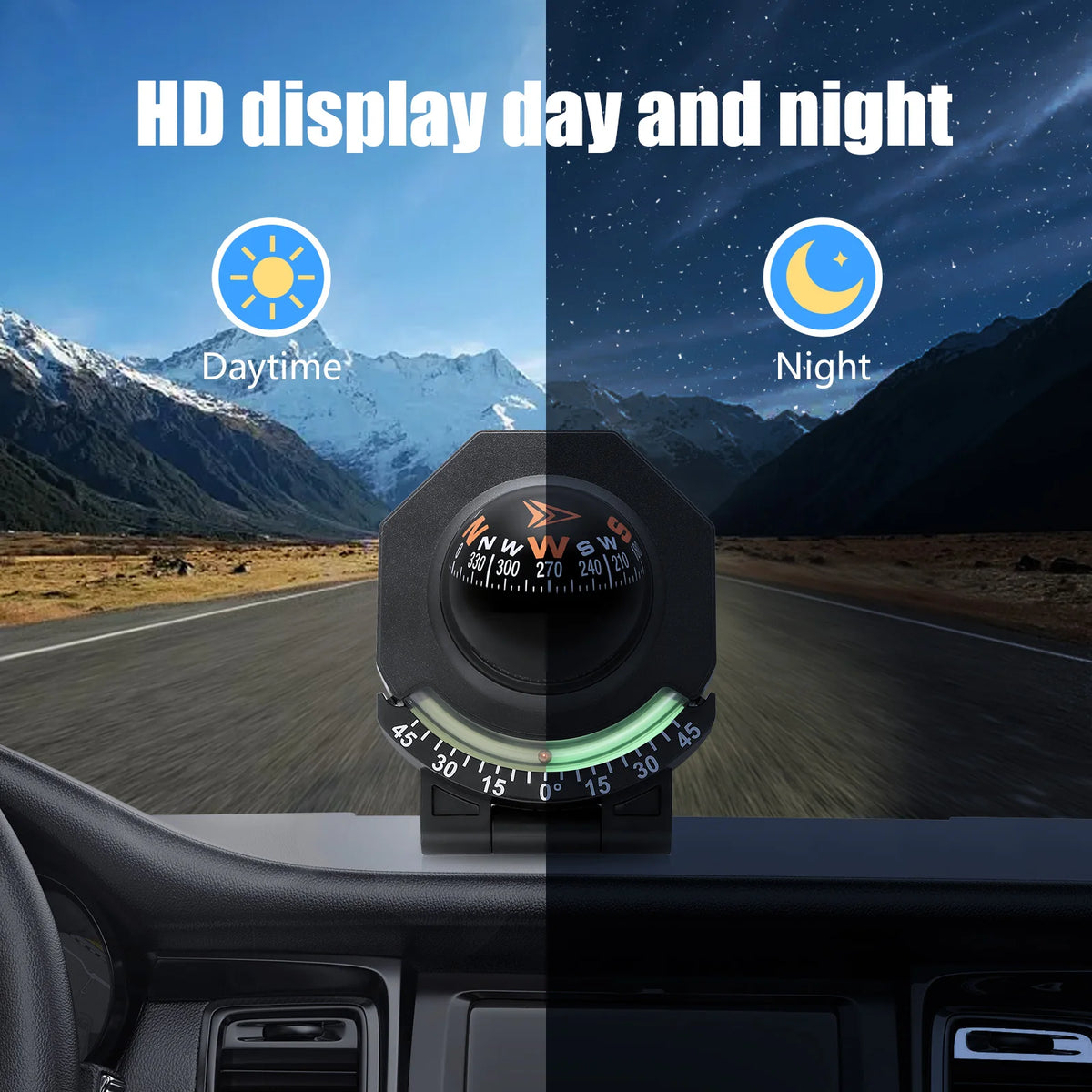 2 in 1 Car Mounted Guide Ball Car Specific Guide Ball and Slope Indicator Real-Time Car Compass  - Automotive LED Light