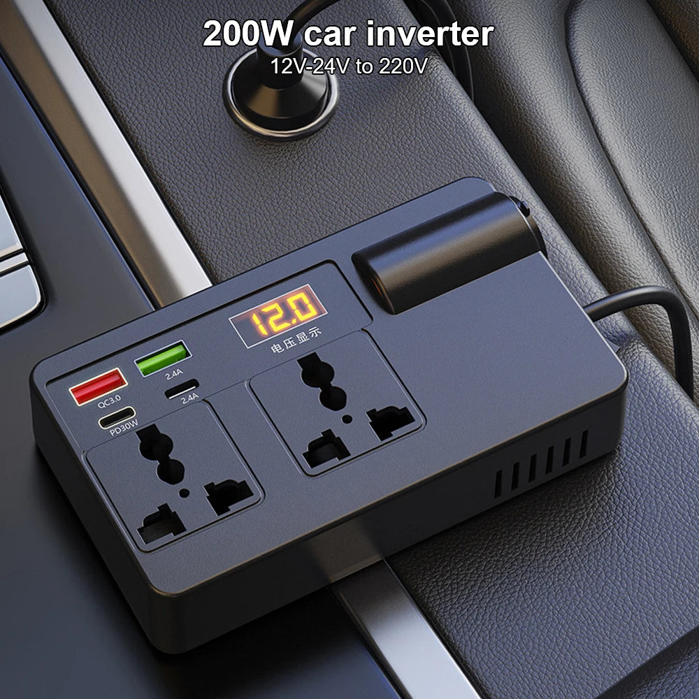 DC/AC Inverter 12V/24V to 220V Car Converter 7 Ports PD Type-C USB Chargers 3.0 Cigar Lighter Pl - Automotive LED Light