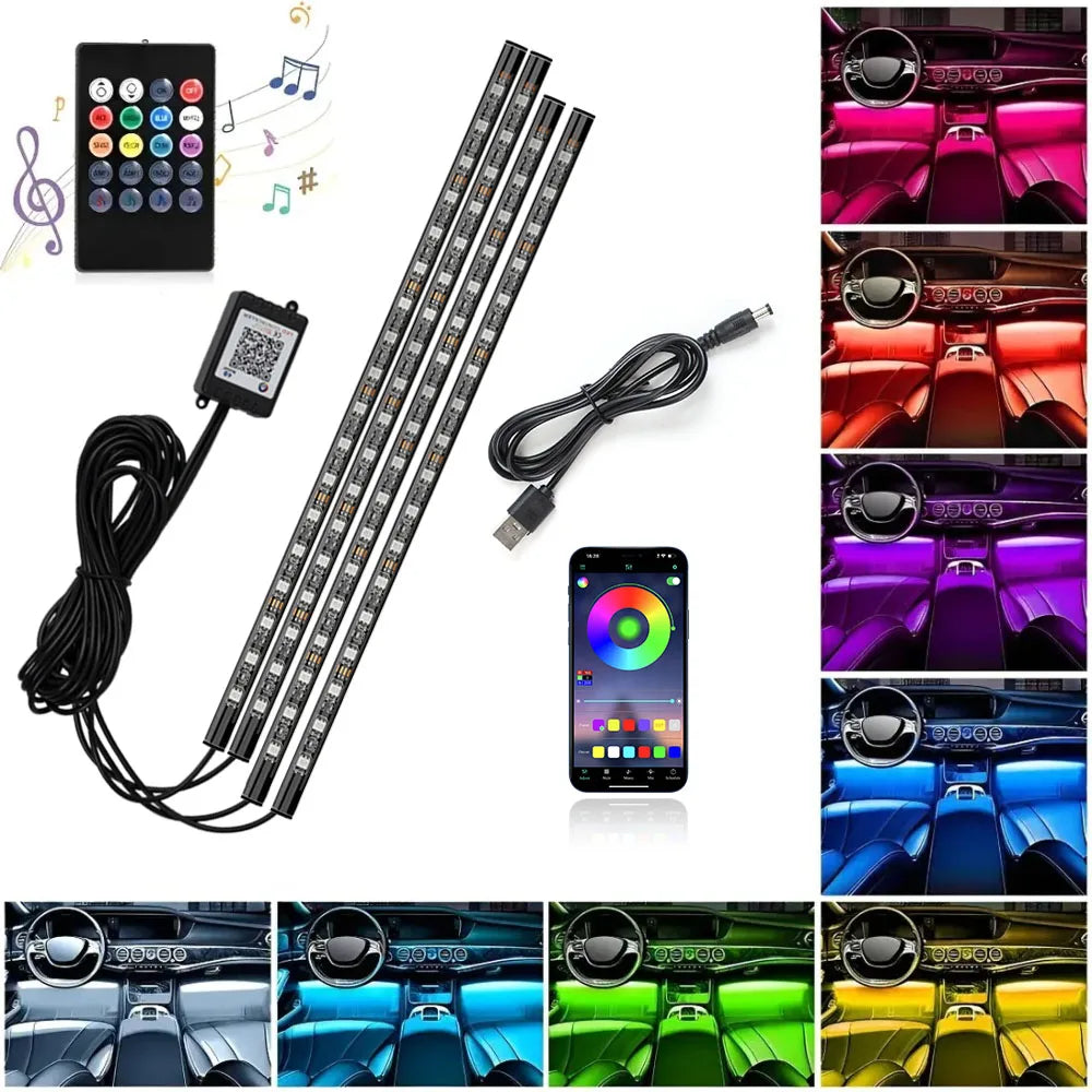 Music Rhythm Neon LED Car Foot Light RGB 72 LED APP Control Interior Decorative Lamp - Automotive LED Light