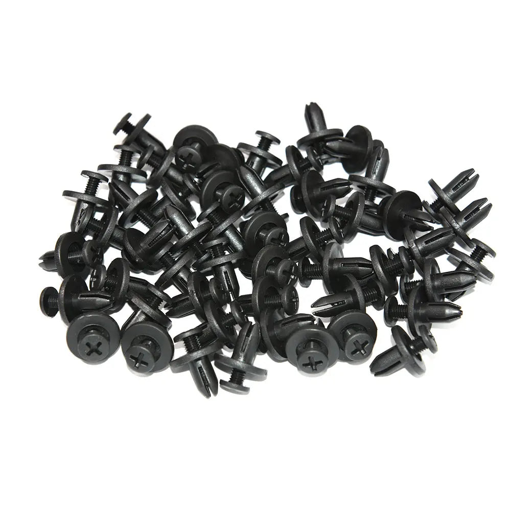 AD 50pcs Clips 8mm Hole Auto Fasteners Retainer Push Pin Door Rivet Black Plastic Clip Fasteners - Automotive LED Light