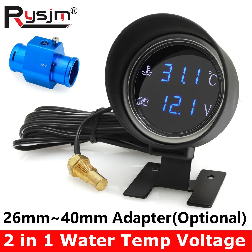 Digital Car Truck Water Temp Gauge + Voltmeter NPT1/8 10MM Temperature Sensor Head Plug Joint Pi - Automotive LED Light