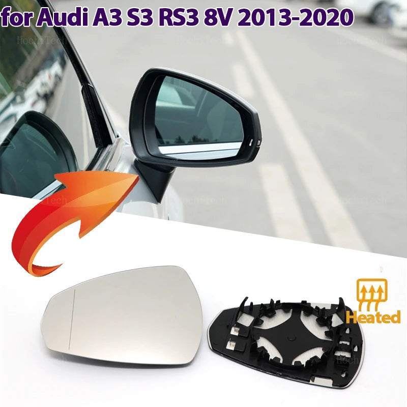 Left & Right Side Mirror Glass Rearview Exterior Wide Angle for Audi A3 S3 RS3 R for Audi RS3 S3 A3 2013-2020 - Automoti