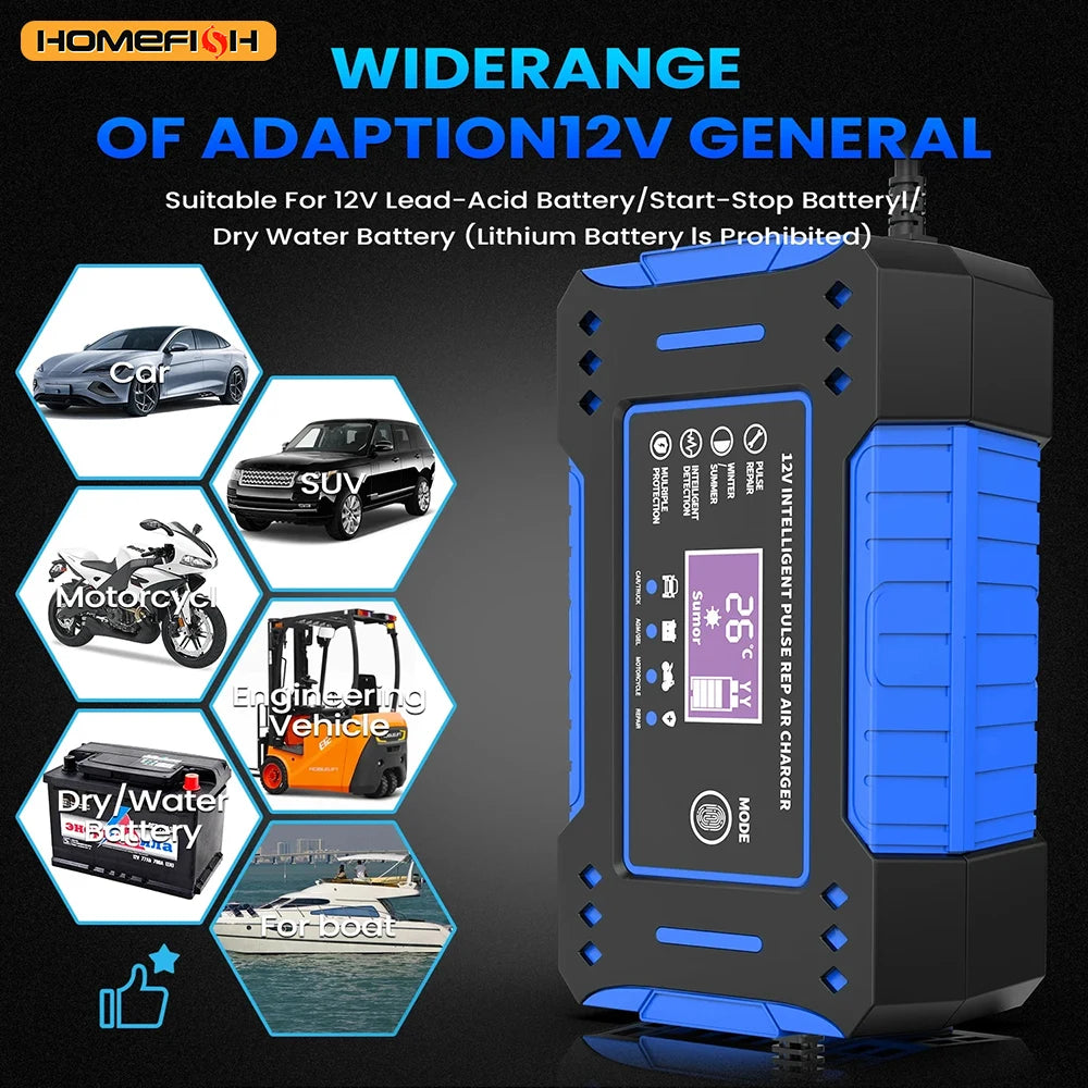 6A 12V Battery Repair LCD Display Intelligent Car Battery Charger Car and Motorcycle Battery Cha - Automotive LED Light