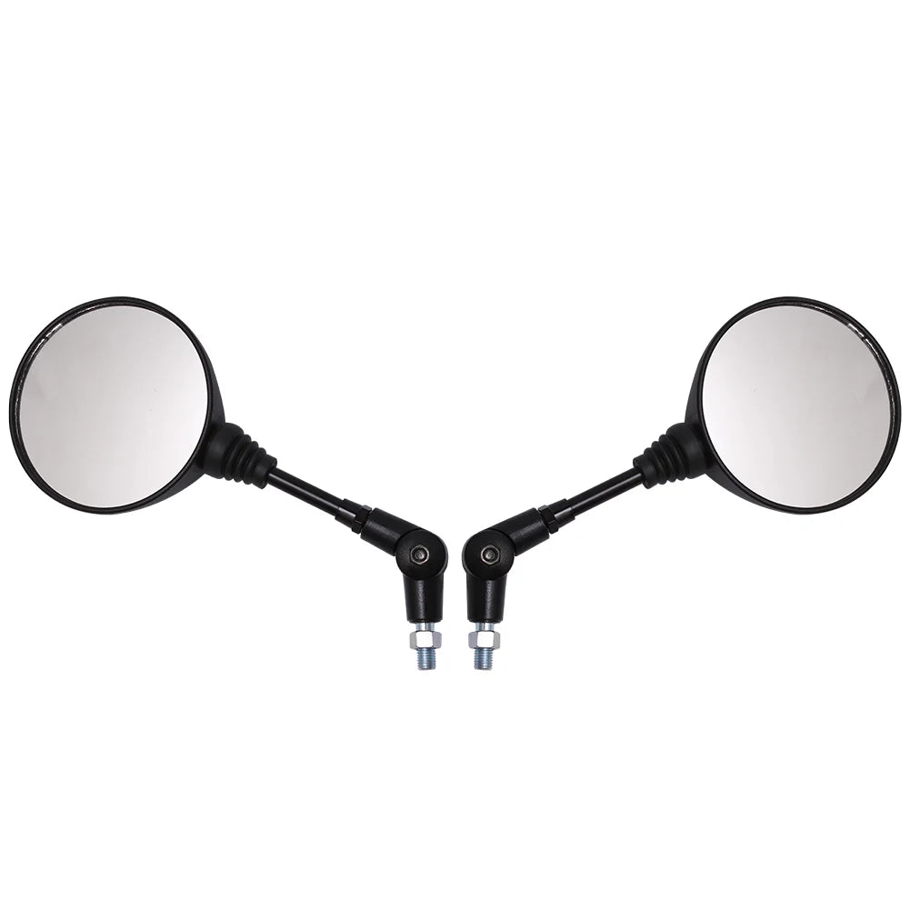 Motorcycle Black Universal 10mm Side Mirror Rearview Mirror Anti-fall Folding Round Mirror - Automotive LED Light