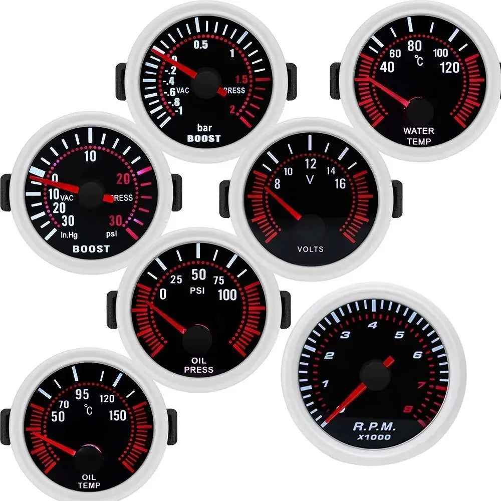 AD For 12V Gasoline Car 52mm Universal Smoke Len Tachometer RPM Turbo Boost Gauge 2 Bar PSI Wate - Automotive LED Light