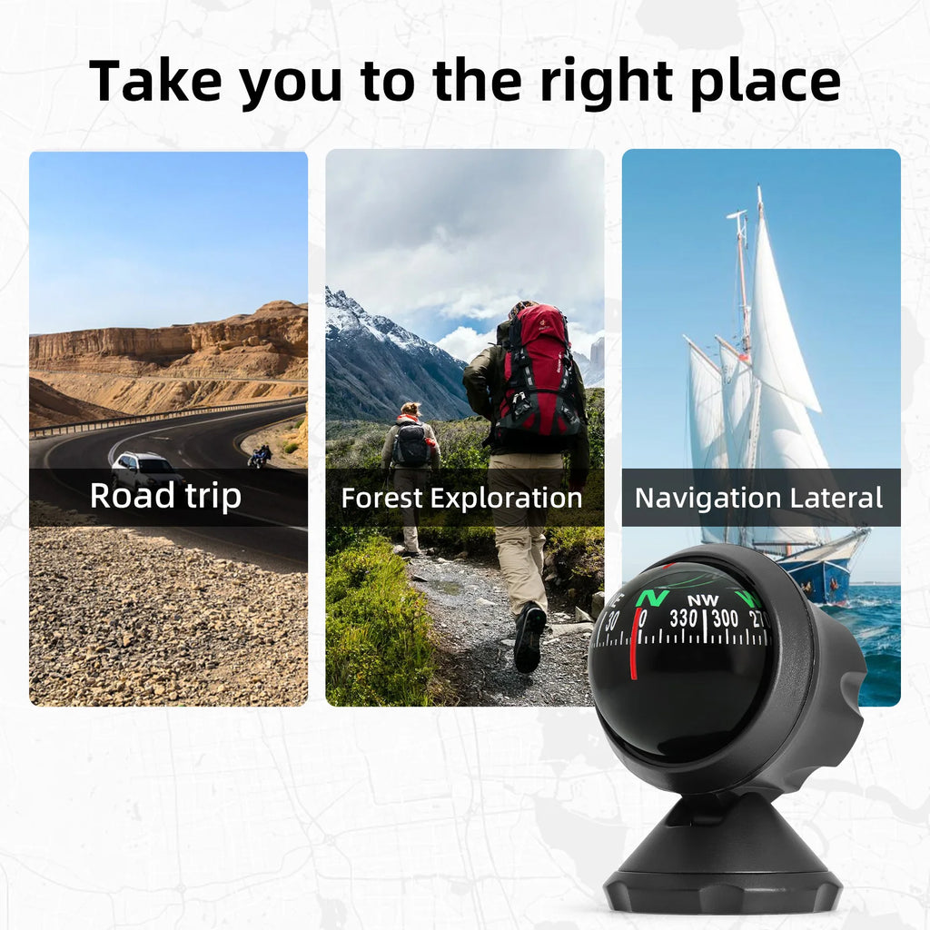 AD 1pc Universal Mini Car Navigation Compass For Boat Vehicle Car Rotary Adjustable Spherical Da - Automotive LED Light