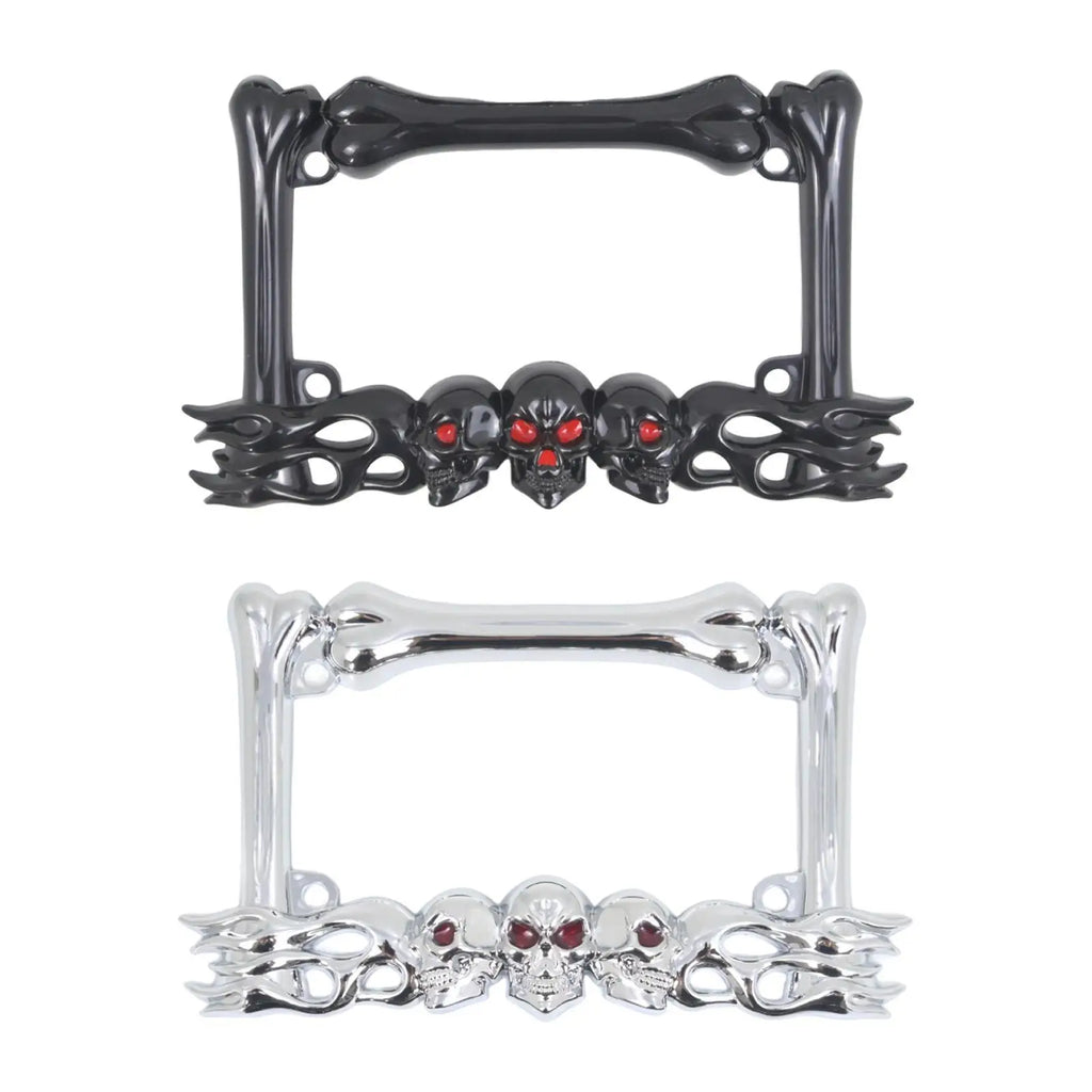 Skull Decor Motorcycle License Plate Frame Accessories Simple Assembly Motorbike Spare Parts Uni - Automotive LED Light