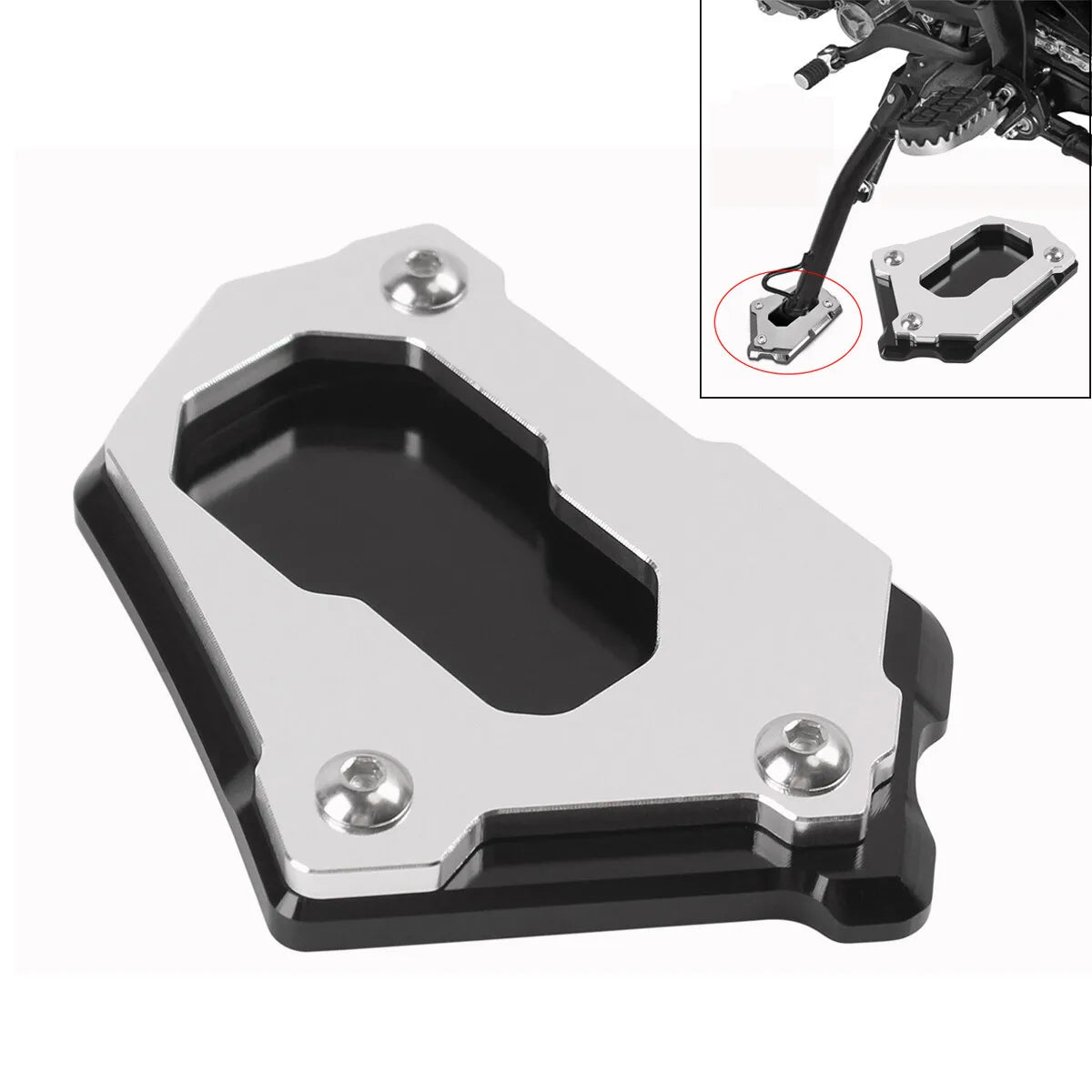 Motorcycle Chrome Kickstand Side Stand Enlarger Extension Plate Fit For BMW R1200GS R1250GS - Automotive LED Light