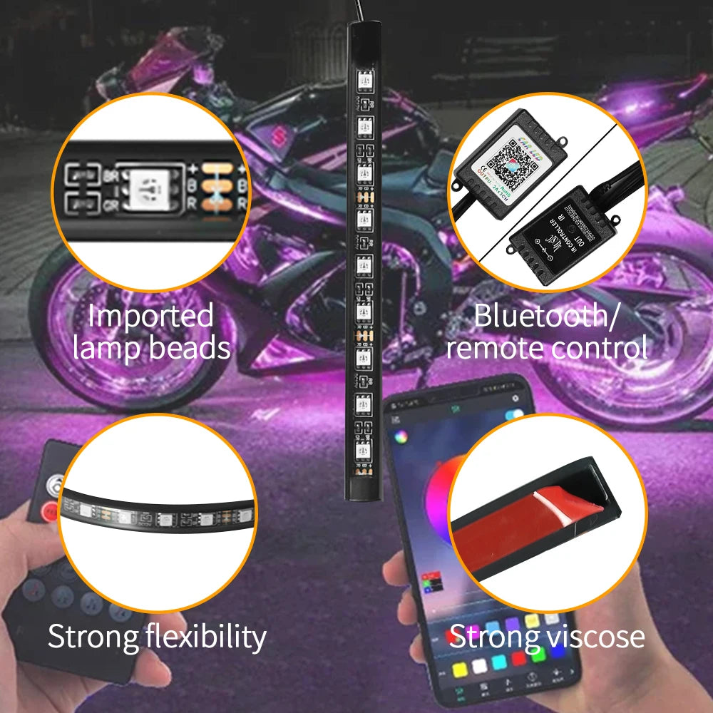 36 LED Wireless RGB UnderGlow Neon Strip Light Kit For Harley Yamaha Motorcycle Car Decorative L - LED Motorcycle Light