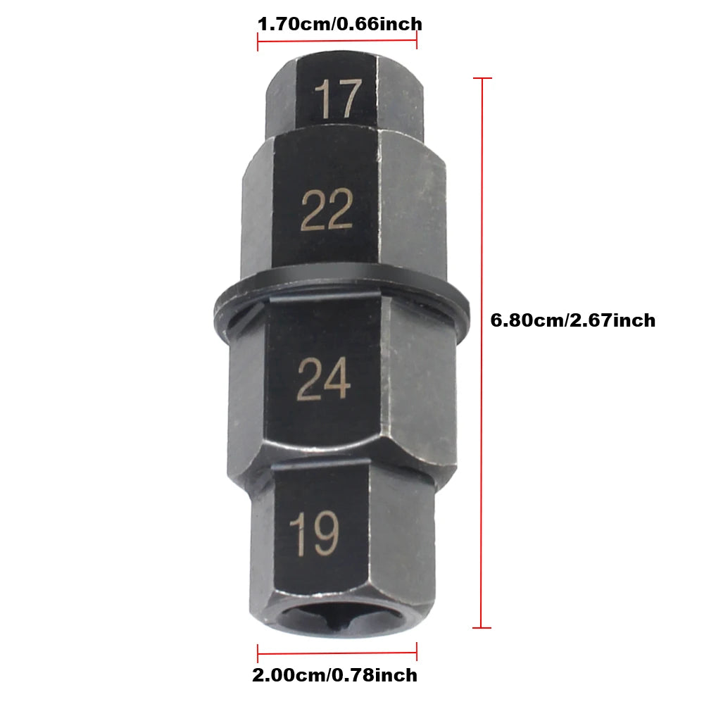 17 19 22 24mm Durable 3/8 inch Multifunction Multi Purpose Motorcycles Hex Axle Tool Professiona - Automotive LED Light