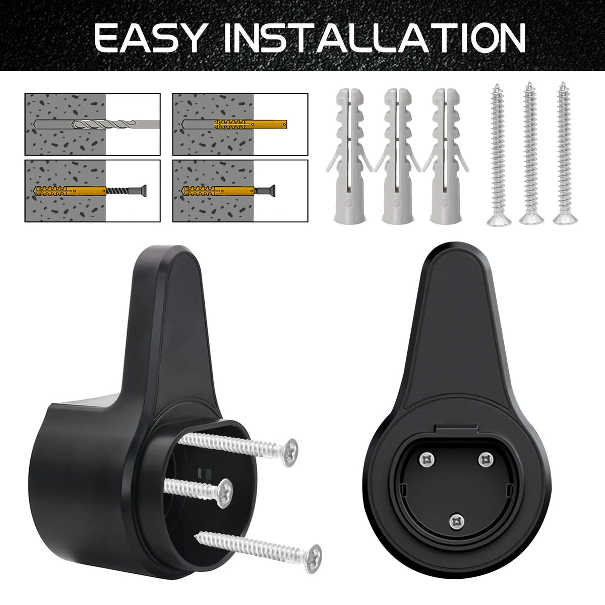 AD EV Electric Car Charging Cable Holder Hanger Wall Mounted Storage Type 2 Black Safe Wall Moun - Automotive LED Light