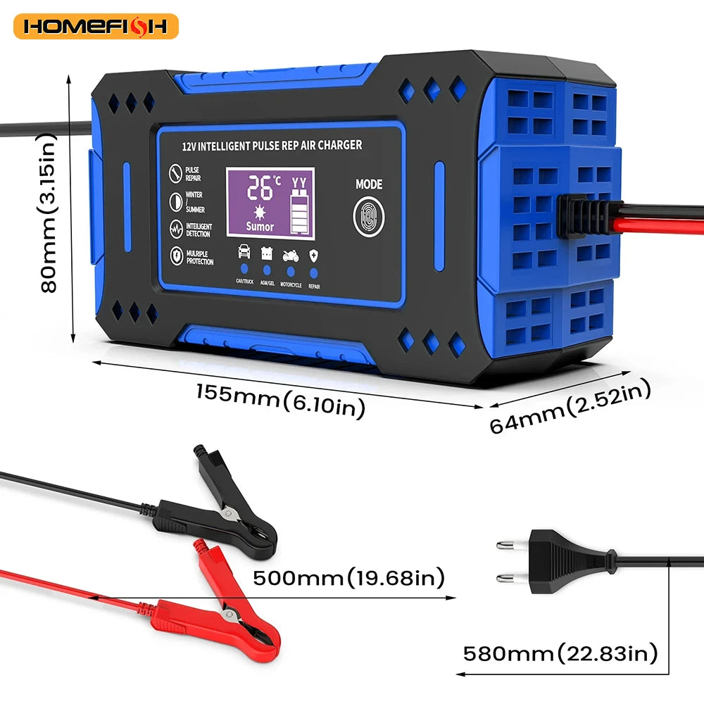Battery Repair LCD Display 6A 12V Intelligent Car Battery Charger Car and Motorcycle Battery Cha - Automotive LED Light