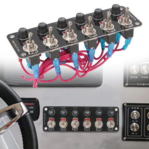 12V 24V 10A Fuse Rocker Switch Panel 6 Toggle Light Buttons Motorcycle ATV Start Racing Car Star - Automotive LED Light