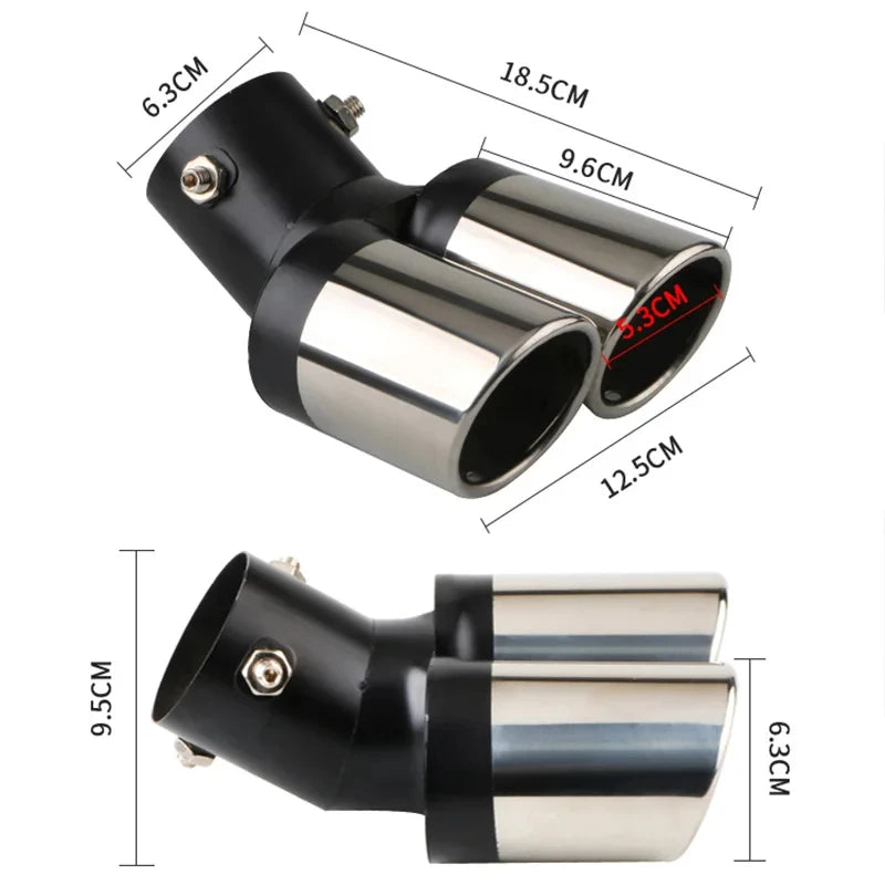 Decoration Chrome Tail Pipe Stainless Steel Car Styling Universal Curved Double Outlet Car Exhau - Automotive LED Light