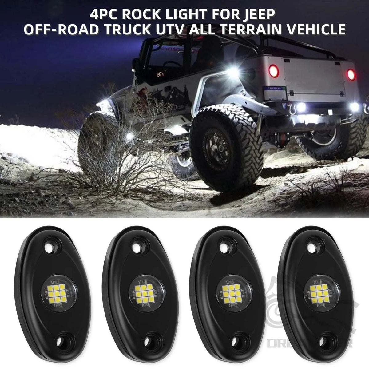 4Pods 9 LED Rock Lights Kit Car Atmosphere Lamp for Offroad Truck SUV 4x4 ATV Jeep Neon Underbod - LED Motorcycle Light