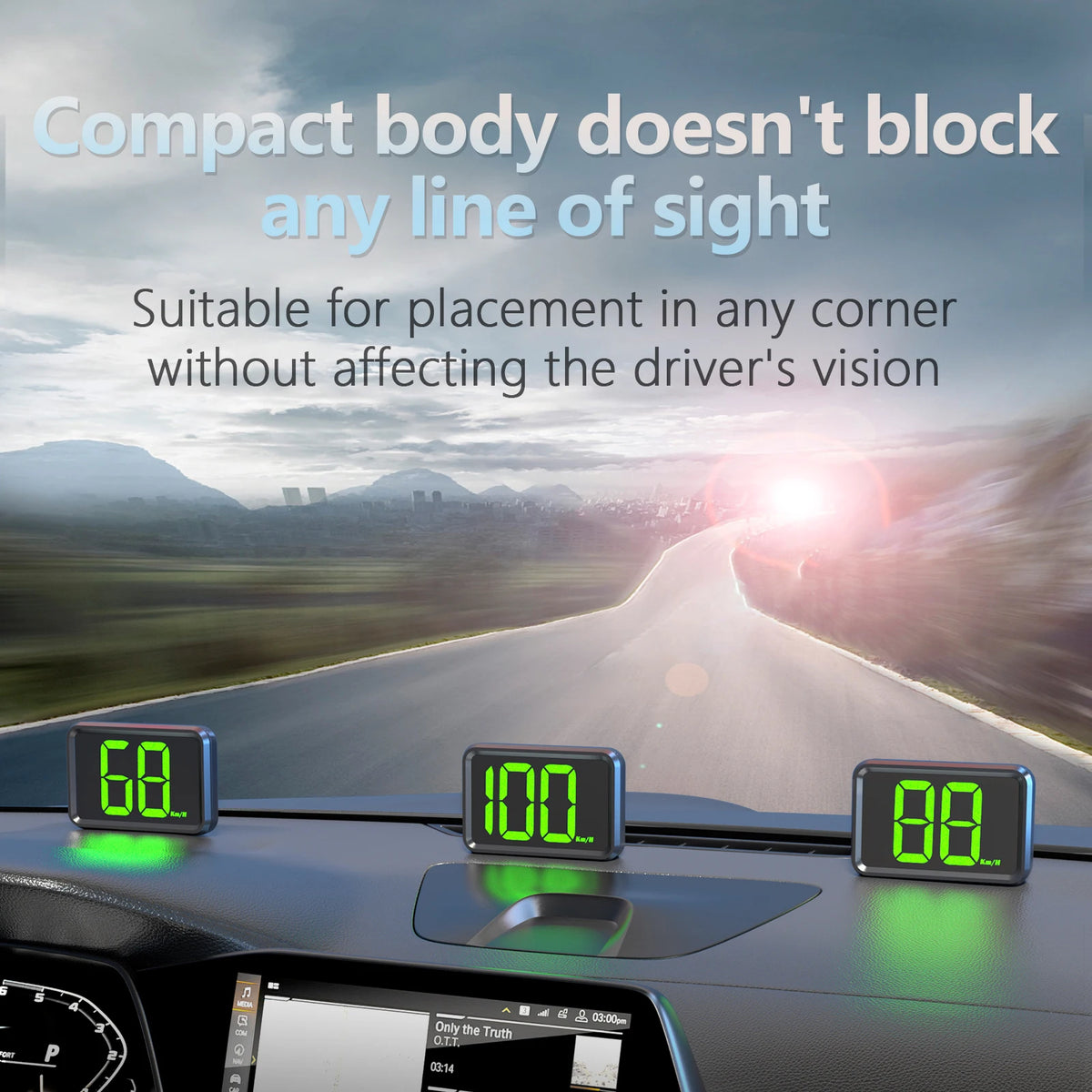 X1 Car GPS Head Up Display For HUD Digital Speedometer Plug and Play Big Font KMH Gauge for Cars - Automotive LED Light