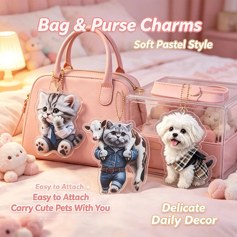 Cute Cat Dog Acrylic Hanging Ornament Cartoon Pet Pendant for Car Rearview Mirror Bag Decoration - Automotive LED Light
