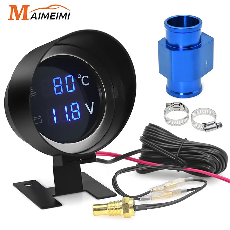 2 IN 1 Water Temperature Gauge -10°C-110°C Digital Led Voltmeter Water Temp Joint Pipe Sensor Mo - Automotive LED Light