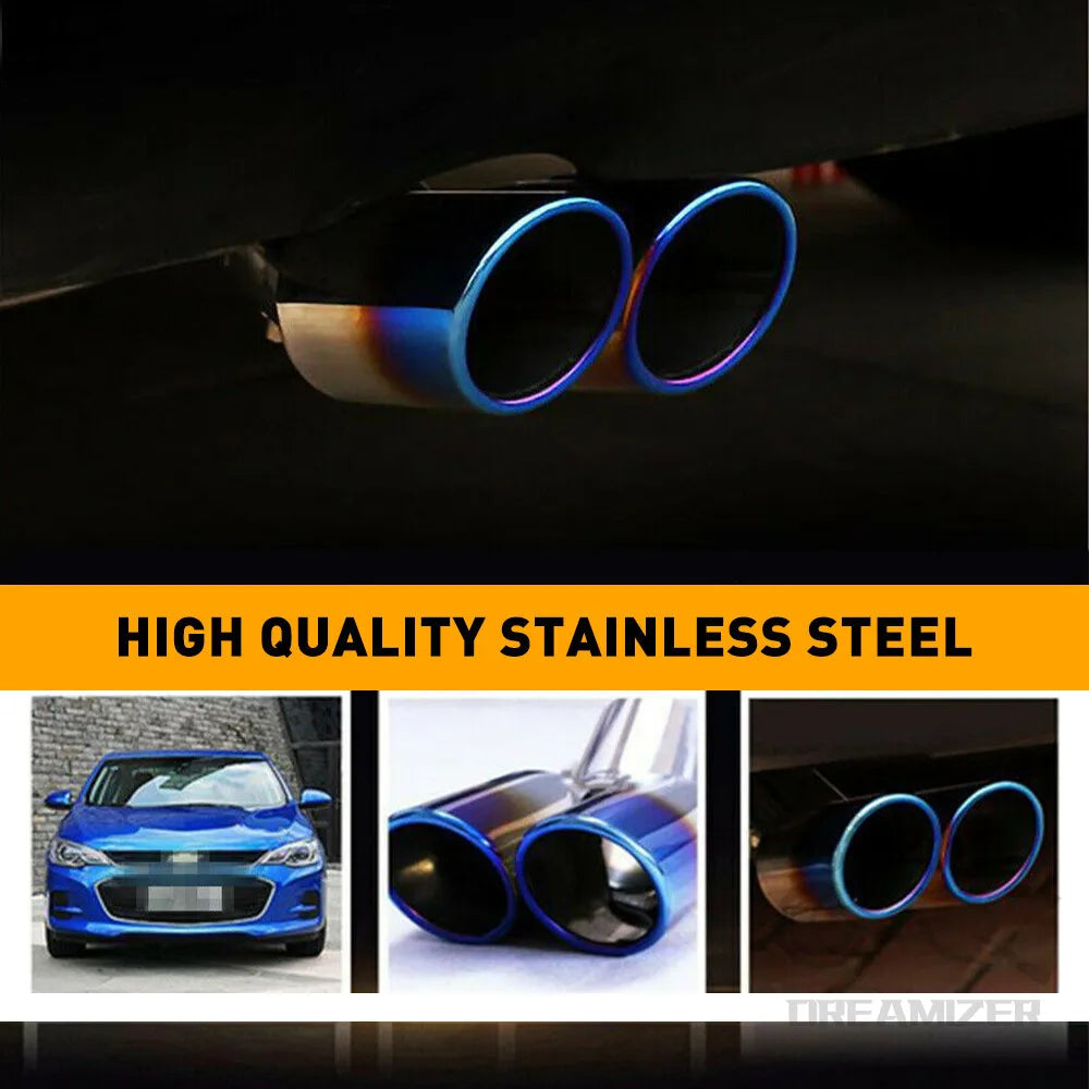 Dual Exhaust Tips Car Tail Pipe Car Muffler For Most Vehicles Exterior Rear Tip Pipe Blue Curved - Automotive LED Light