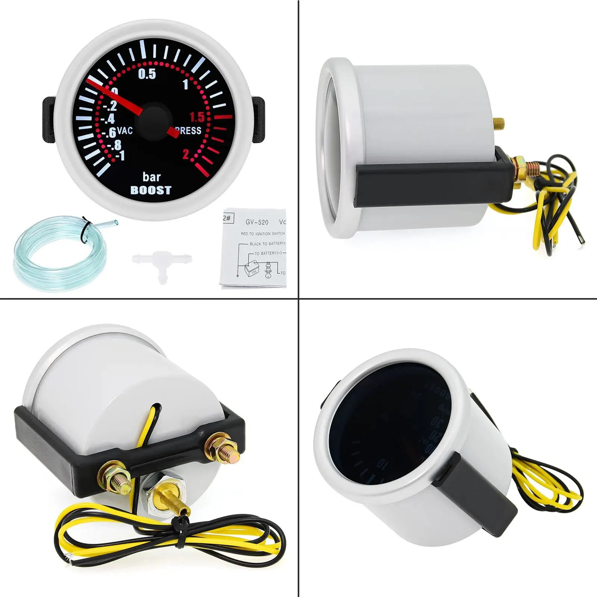 AD For 12V Gasoline Car 52mm Universal Smoke Len Tachometer RPM Turbo Boost Gauge 2 Bar PSI Wate - Automotive LED Light