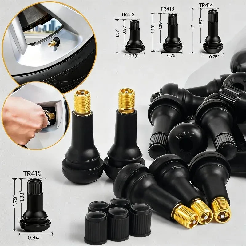 4/8/24PCS Car Tubeless Tire Valve Tire Valve Stem TR412/TR413/TR414/TR415 with Dust Cover Black  - Automotive LED Light