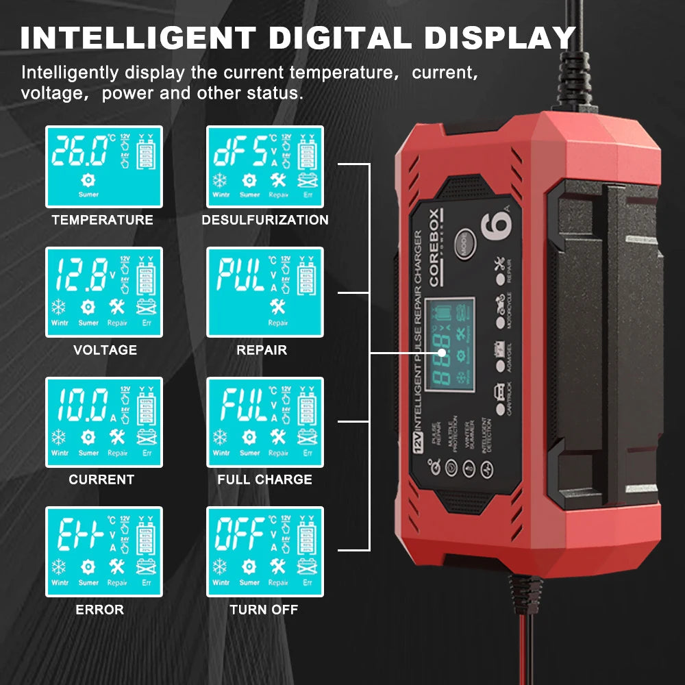 6A 12V Household Storage Battery Chargers For AGM Gel Lead Acid Batteries Charging Intelligent P - Automotive LED Light