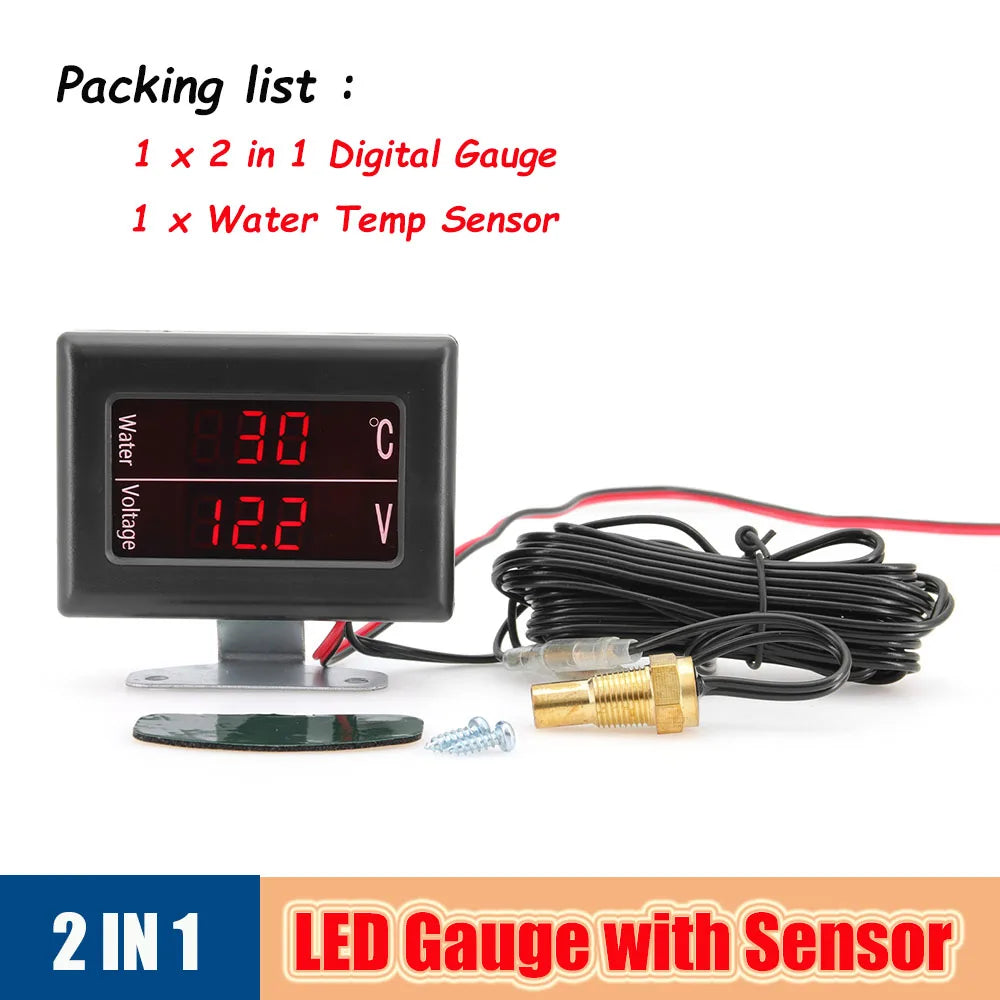 2 in 1 Dual LED Digital Gauge Auto Car Water Temperature Voltmeter Ammeter Volt Meter Universal  - Automotive LED Light